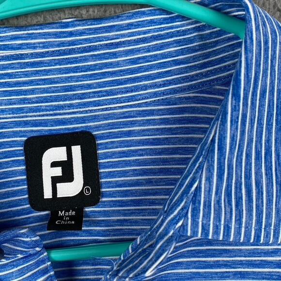 Footjoy Fj Golf Polo Shirt Men's Large Blue Striped Athletic Performance Causal - Picture 6 of 11